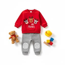 Velvet Reindeer Sweatshirt and Quilted Knee Gray Pants Set image 1