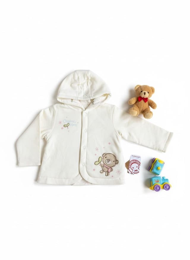 Organic Bear Graphic Hooded Baby Cardigan