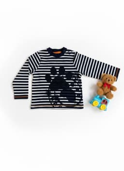 Striped Long-Sleeve T-Shirt with Paw Print Graphic image 1