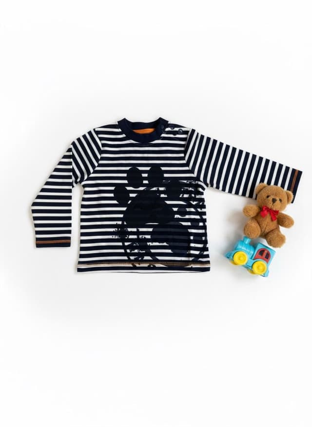 Striped Long-Sleeve T-Shirt with Paw Print Graphic