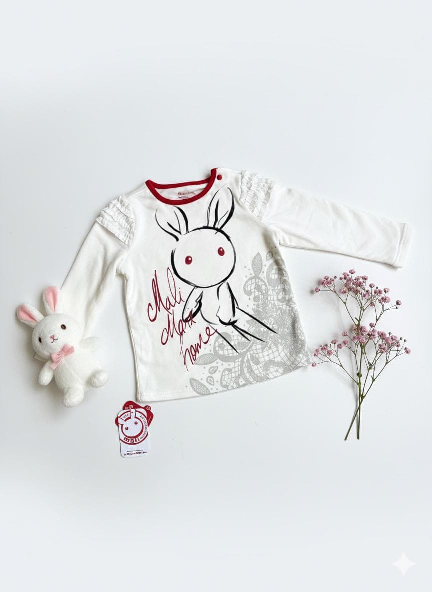 White Bunny Graphic Infant T-Shirt with Ruffle Shoulders