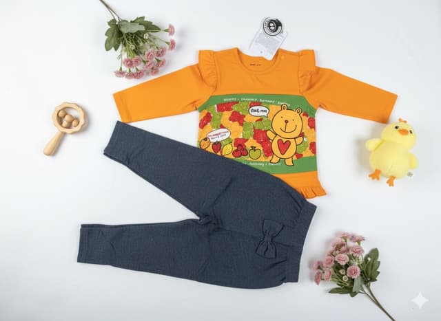 Bright Orange Gummy Bear Ruffle Top and Jegging Set