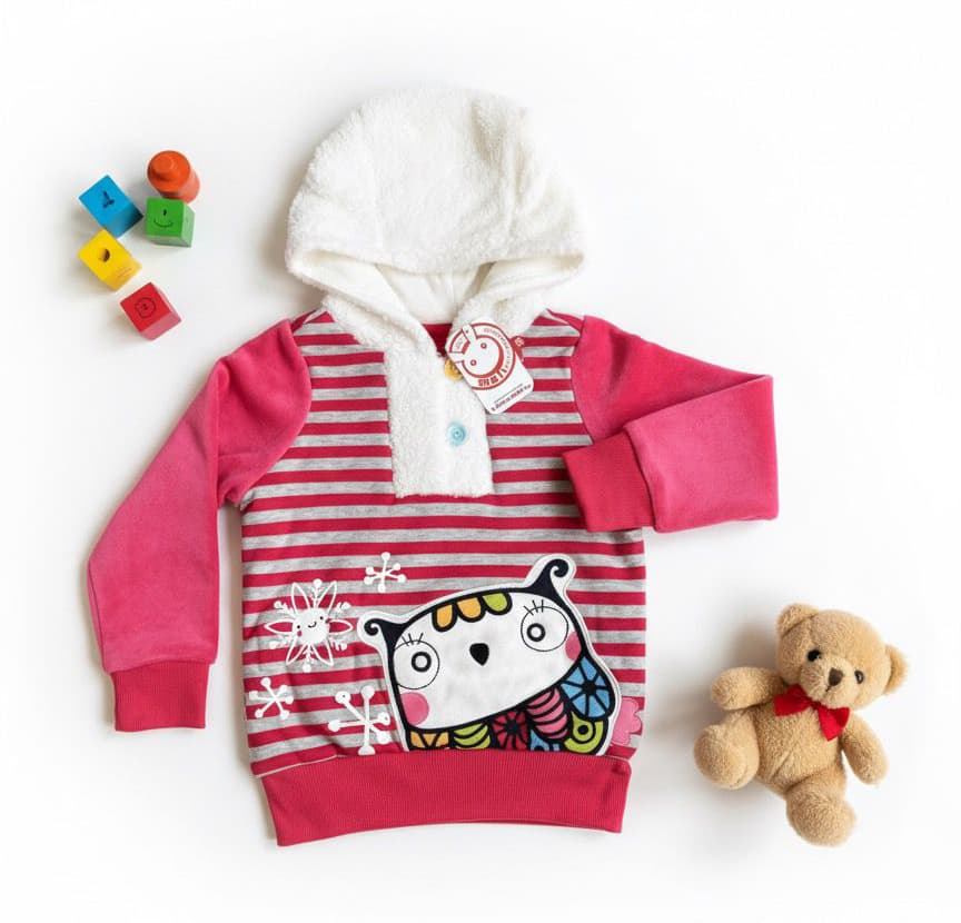 Kids' Striped Owl Appliqué Hoodie