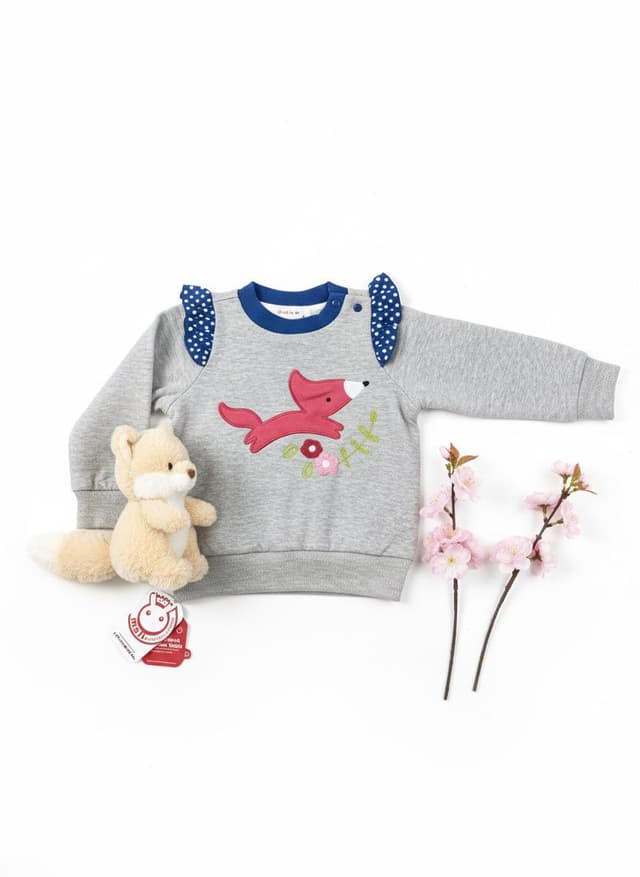Grey Fox Appliqué Infant Sweatshirt with Polka Dot Ruffles