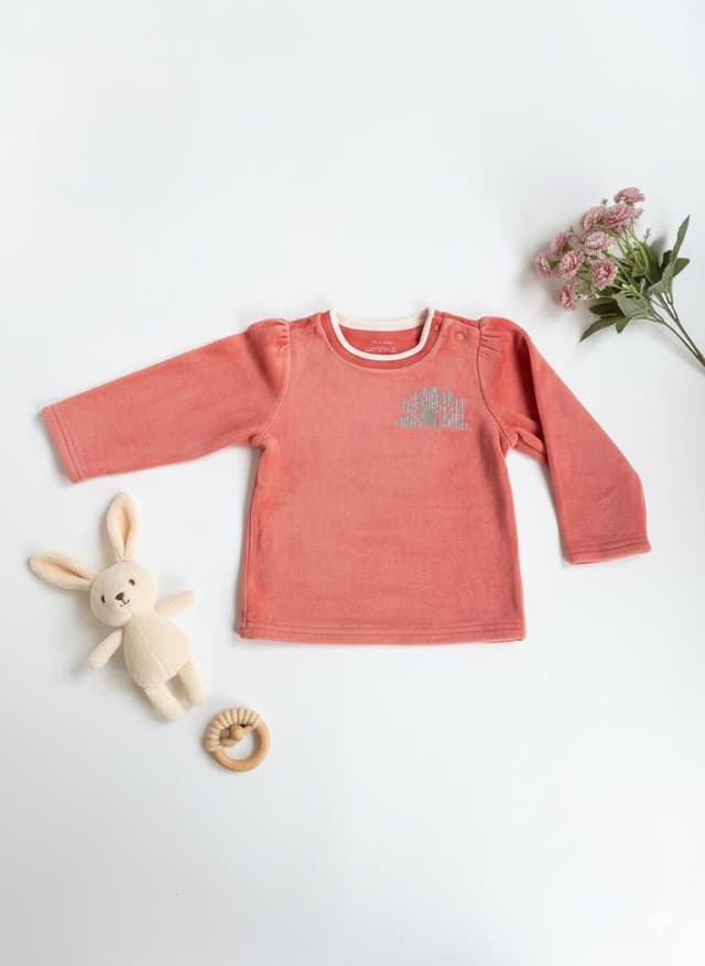 Velour Coral Infant Top with Ruffle Shoulders
